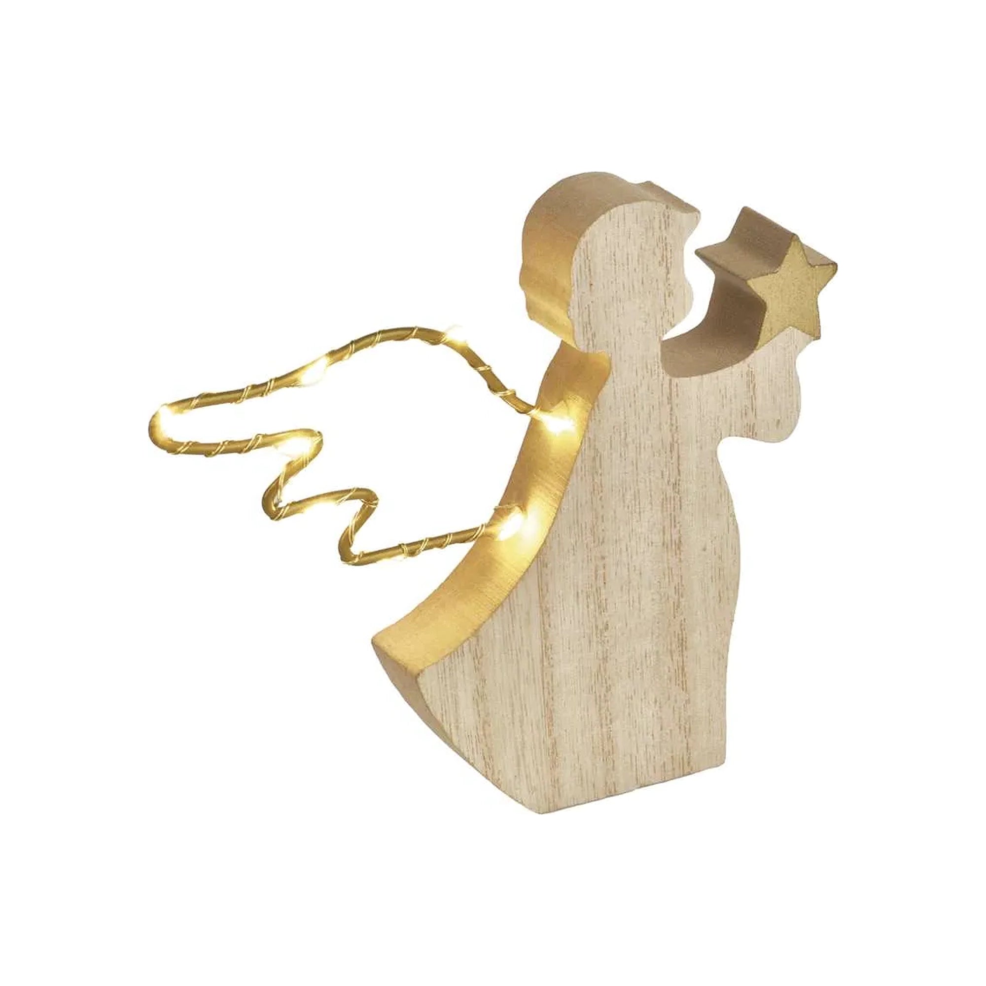 Božićna dekoracija, anđeo, drveni, LED, toplo bijela, 2xAAA, IP20, 13cm
