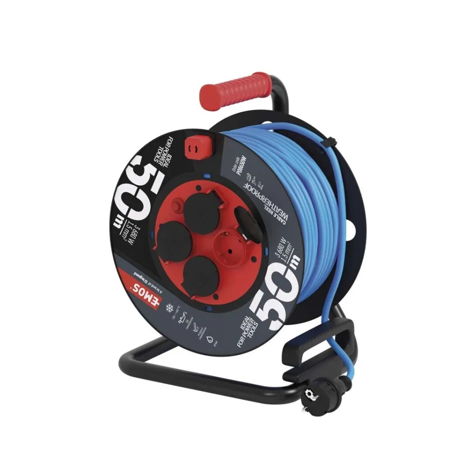Produžni kabel na kolutu 50m, vodootporni, 4 utičnice, PVC, 1.5mm2, IP44