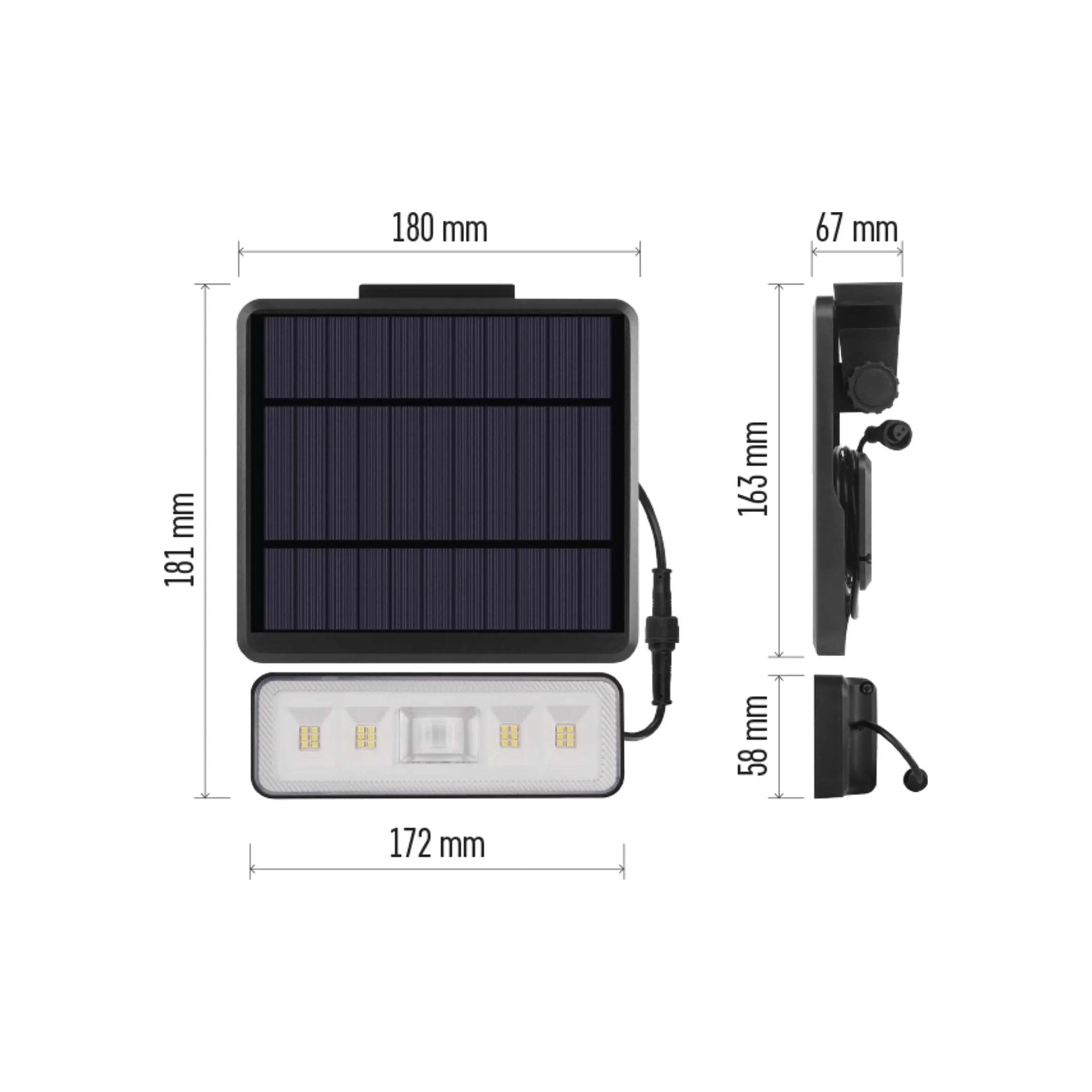 LED solarni reflektor SUNNO, senzor pokreta, crni, 4000K, IP54