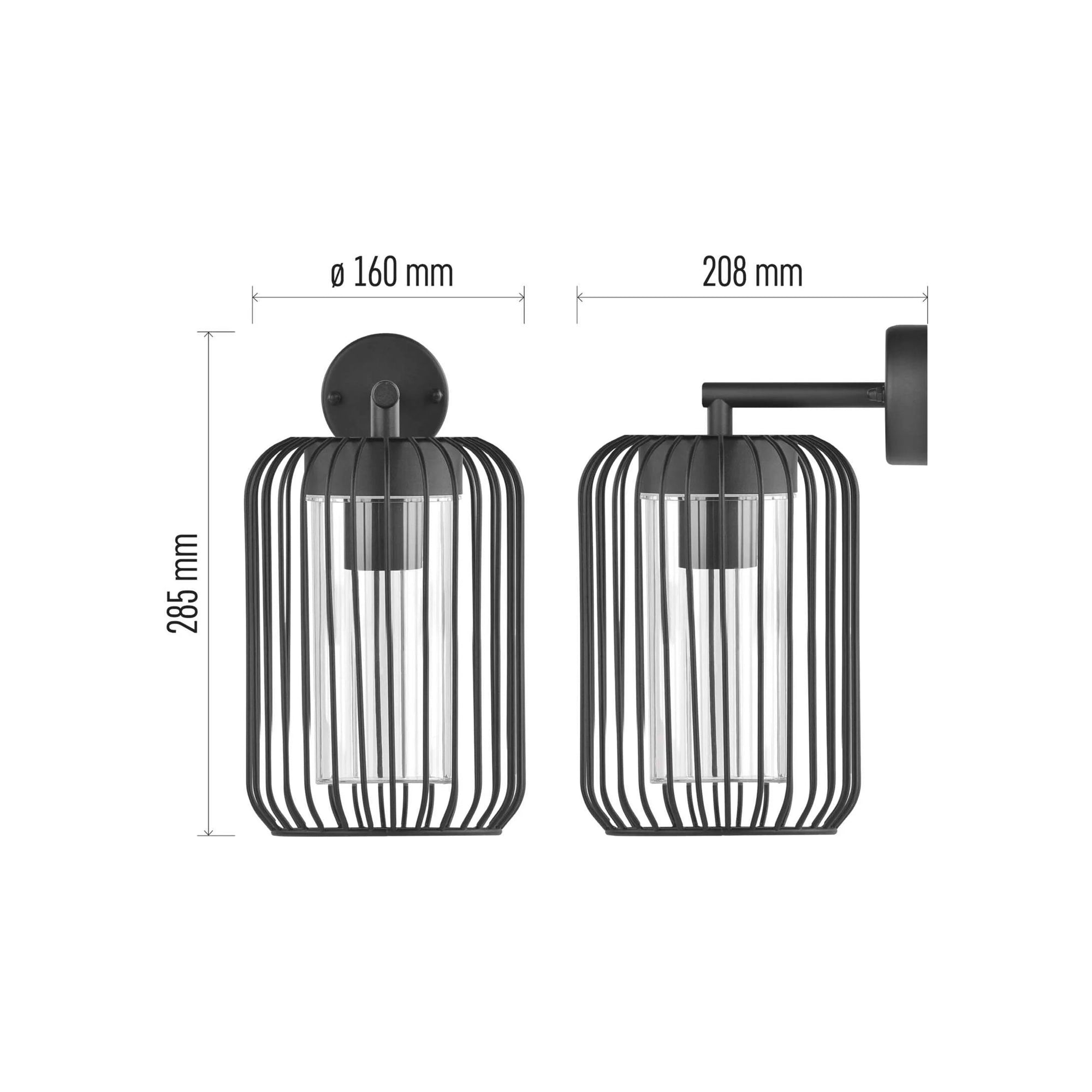 SALVIA wall lamp, black, 1xE27, IP44, 285mm