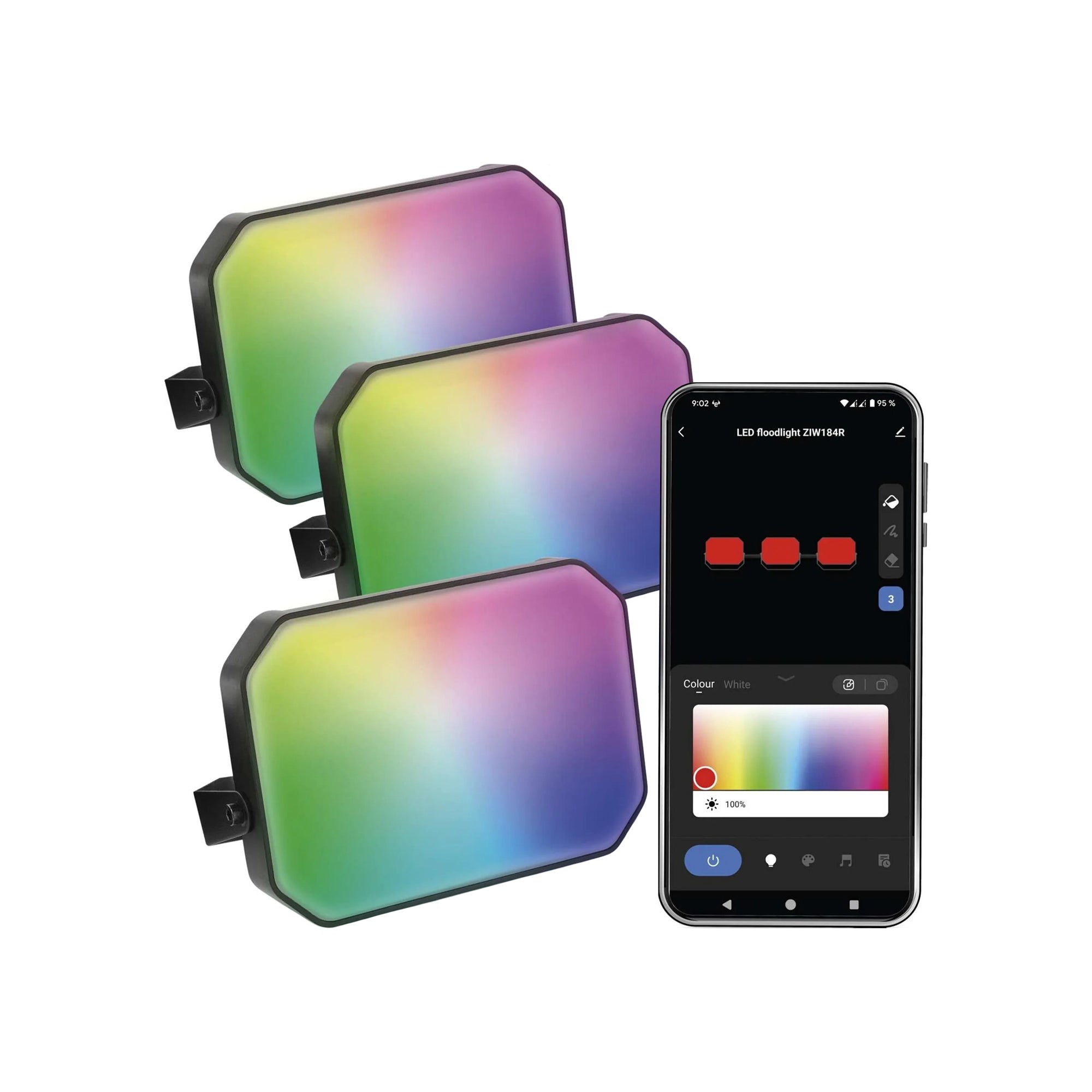 Vanjski LED reflektor, GoSmart, početni set, 3 komada, 14W, RGBIC, WiFi, IP65