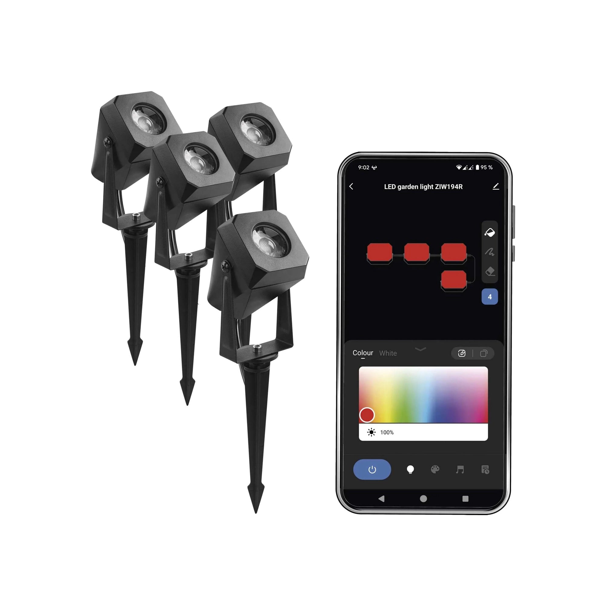 Vanjski LED reflektor, GoSmart, početni set, 4 komada, 7W, RGBIC, WiFi, IP65