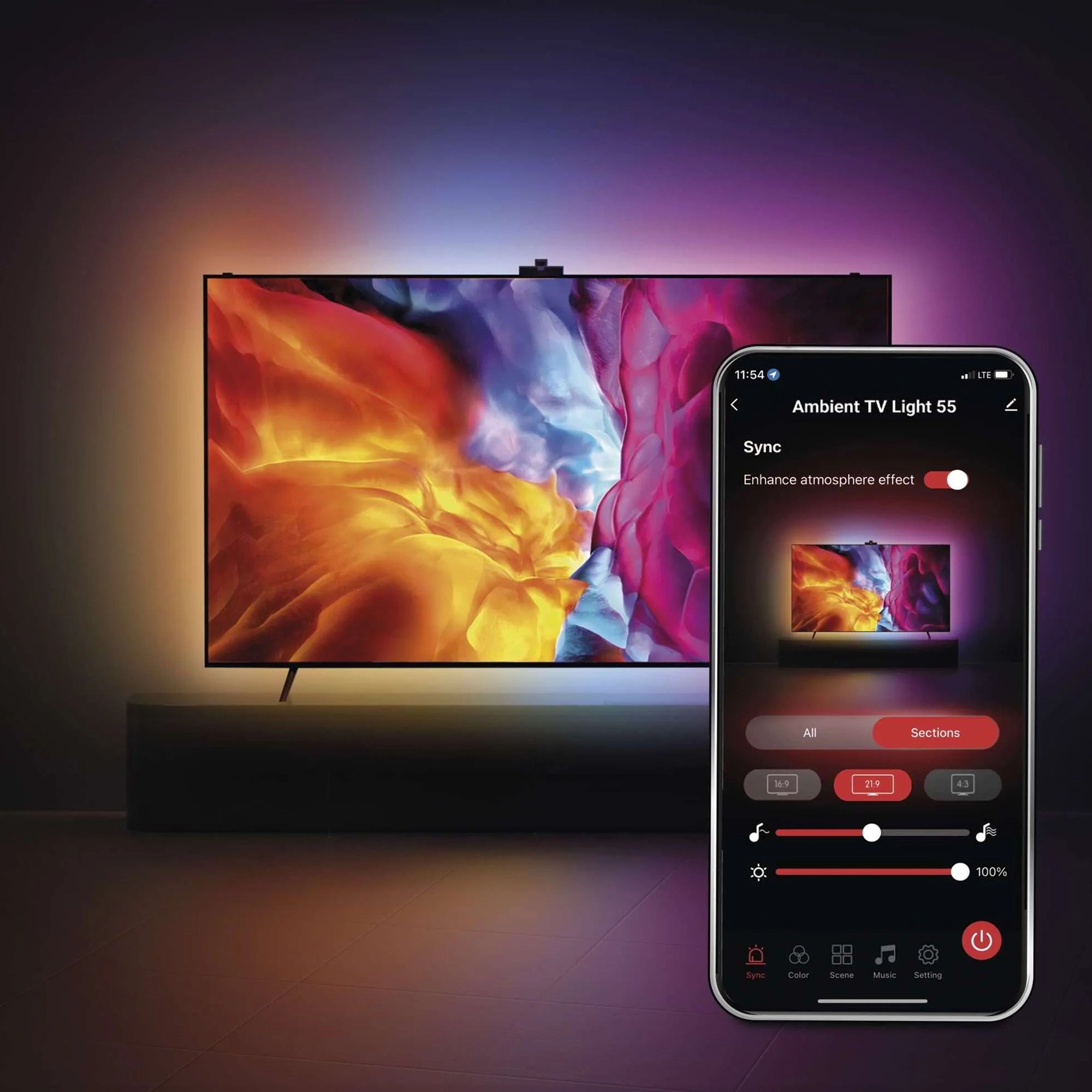 Pozadinsko osvjetljenje za TV, GoSmart, 24W, RGB, 139cm, 55“