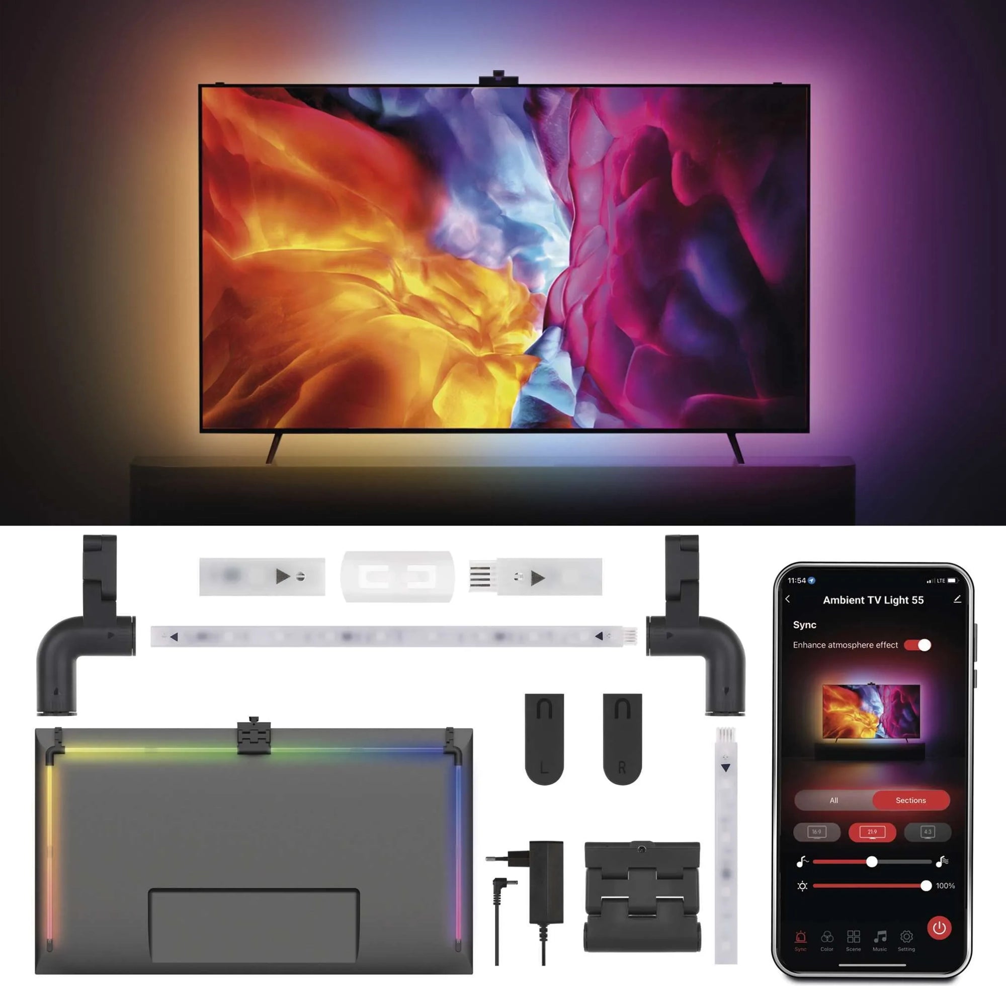 Pozadinsko osvjetljenje za TV, GoSmart, 24W, RGB, 139cm, 55“