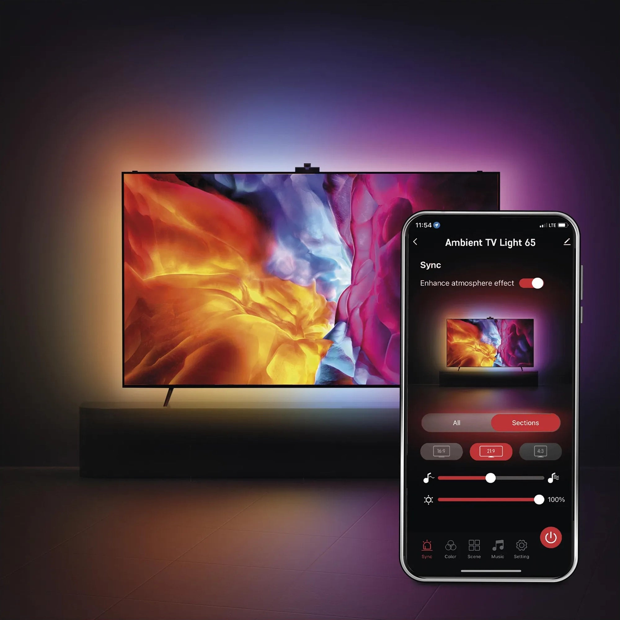 Pozadinsko osvjetljenje za TV, GoSmart, 24W, RGB, 164cm, 65“
