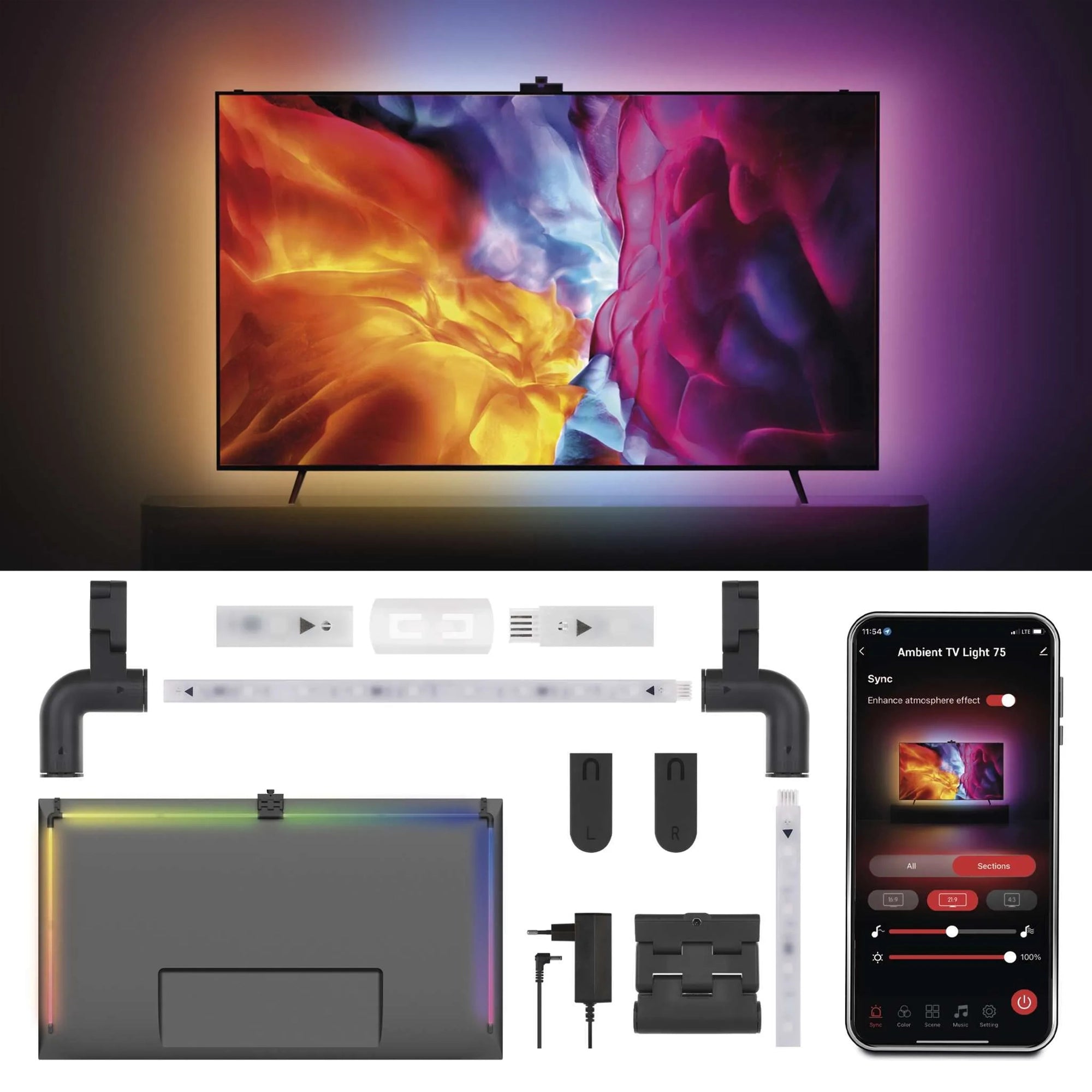Pozadinsko osvjetljenje za TV, GoSmart, 24W, RGB, 189cm, 75“