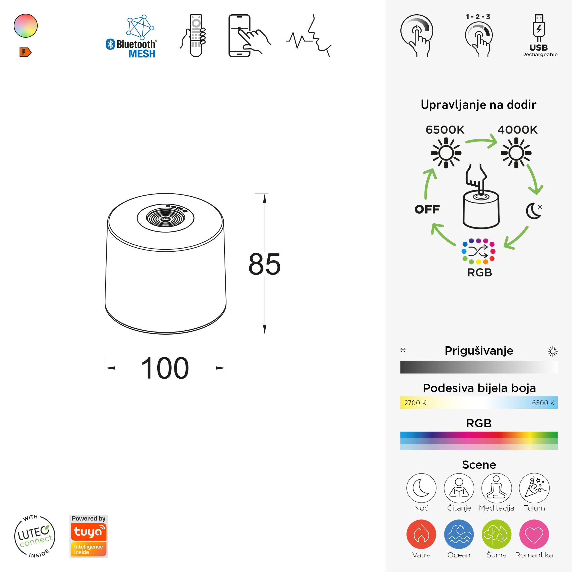 NOMA+ pametna LED stolna svjetiljka 2,3W CCT+RGB